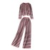 Mingyuan Xiaoxiangfeng set, women's high-end versatile round neck striped knitted cardigan+sweater casual wide leg pants