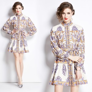 Original in stock | 2024 early spring temperament printed long sleeved retro short dress