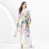 2024 Spring/Summer - Vacation style stand up collar single breasted palace style printed wide swing long dress