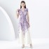 2024 Spring/Summer - Palace style lapel, sleeveless waist, wide skirt, printed long dress