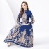 2024 Vacation - Palace style stand up collar lantern sleeve single placket printed long lace dress