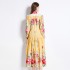 Original in stock | 2024 spring/summer floral ethnic style retro stand up collar lantern sleeve printed dress