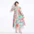 Original in stock | 2024 Spring new contrasting ethnic style retro stand up collar lantern sleeve printed dress