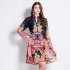 Original Spot | 2024 Spring New Fresh Flower Ear Edge Standing Collar Lantern Sleeve Printed Dress