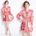 Original shooting | 2024 early spring new retro positioning flower V-neck long sleeved waist slimming dress