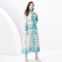 2024 Spring/Summer - Palace style stand up collar lantern sleeves wave side length retro printed dress