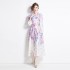 Original in stock | 2024 early spring new fresh temperament flower lantern sleeve stand up collar long dress