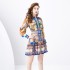 2024 Spring/Summer - Two piece set of palace style lapel lantern sleeves, wavy edge short mini retro printed dress