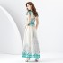 Early spring 2024- Palace style lapel sleeveless waist cinched wide skirt printed long dress