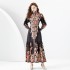 2024 Early Spring - Palace style stand up collar lantern sleeve wave side length retro printed dress