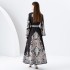 2024 Early Spring - Palace style stand up collar flared sleeve printed long lace dress