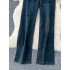 High waisted wide leg straight leg pants for children in autumn 2024, new loose and slim fit, narrow version, rhinestone embroidered casual jeans