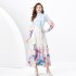 2024 Spring/Summer - Wave Lace Wide Skirt Cardigan Long Retro Painted Printed Dress