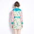 Real time stock | 2024 spring/summer new retro fresh floral color blocked long sleeved waist cinching short shirt dress