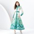 Early Spring 2024- Vintage stand up collar cardigan with wide skirt and lantern sleeves printed long dress