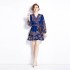 Original Spot | 2024 Spring/Summer Vacation New Deep Blue Strap Belt Retro Printed Dress