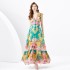 2024 Spring/Summer - Retro Deep V-neck Lantern Sleeve Wave Edge Wide Swing Painted Printed Long Dress