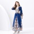 2024 Vacation - Palace Style V-neck Lantern Sleeve Wave Edge Vintage Printed Dress