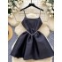 Hepburn style small dress for women, French luxury, socialite, heavy industry, diamond studded waist, fluffy suspender, satin dress