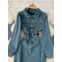 Hong Kong style retro denim dress for women in autumn 2024, new French style waist belt, cinched waist, lapel, long sleeved A-line skirt