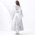 2024 Vacation - Palace style stand up collar flared sleeve single placket printed long lace dress