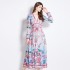 Original in stock | 2024 early spring vacation style temperament design sense V-neck printed long sleeved waist cinching dress