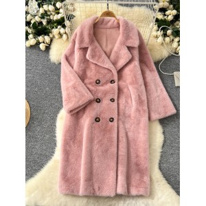 Winter thickened fur one-piece suit collar jacket for women's new loose and versatile mid to long imitation mink fur coat