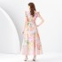 2024 Spring/Summer - Palace style lapel, sleeveless waist, wide skirt, printed long dress