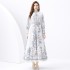 2024 Vacation - Palace style stand up collar lantern sleeve single placket printed long lace dress