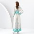 Early Spring 2024- Retro Palace style pleated V-neck lantern sleeves long printed dress