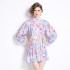 Original in stock | 2024 early spring temperament skirt patchwork print long sleeved slimming retro short dress