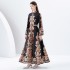 2024 Early Spring - Palace style stand up collar flared sleeve printed long lace dress