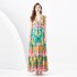 2024 Spring/Summer - Retro Deep V-neck Lantern Sleeve Wave Edge Wide Swing Painted Printed Long Dress