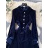 Long sleeved velvet dress for women, autumn new style, French retro Hepburn style, with a single breasted lapel and waist cinching, long skirt with a large swing