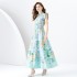 2024 Spring/Summer - Palace style lapel, sleeveless waist, wide skirt, printed long dress