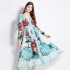 Original in stock | 2024 early spring V-neck ethnic style long sleeved printed waist lace up long dress