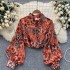 French style high-end floral long sleeved shirt for women's summer lantern sleeves, niche, exquisite, romantic atmosphere design top