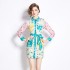 Real time stock | 2024 spring/summer new retro fresh floral color blocked long sleeved waist cinching short shirt dress