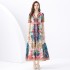 2024 Vacation - Vacation Style Suit Collar Short Sleeve Wide Swing Wave Edge Square Scarf Printed Long Dress