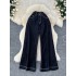 American retro washed denim pants for women, high waisted, loose and casual, slimming A-line wide leg straight leg pants, crotch and flesh covering pants