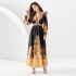 2024- Early Spring Lantern Sleeve V-neck Palace Style Single Front Printed Long Dress