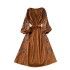 Xinjiang Bohemian Retro Ethnic Style Heavy Industry Embroidery Loose Lantern Sleeve Strap Waist Tourist Dress for Women