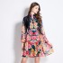 Original Spot | 2024 Spring New Fresh Flower Ear Edge Standing Collar Lantern Sleeve Printed Dress