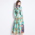 Original in stock | 2024 spring/summer floral ethnic style retro stand up collar lantern sleeve printed dress