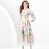 2024 Spring/Summer - Lace Vacation Style V-neck Lantern Sleeve Hundred Fold Printed Long Dress