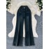 American retro casual design pocket two button high waisted jeans for women, slim and versatile, loose and wide leg pants