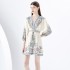 2024 Early Spring - Vacation style V-neck pleated lantern sleeves retro printed mini dress