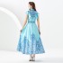 2023 Early Autumn Palace Style Flip Collar Single Front Small Flying Sleeve Printed Long Dress