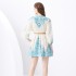 2024 Vacation - Palace style stand up collar lantern sleeves, single placket printed short mini dress