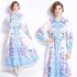 Original shooting | 2024 spring/summer new style temperament lapel slim fit medium long printed shirt collar dress